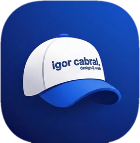 Logotipo de igor cabral, design & web: um boné azul e branco